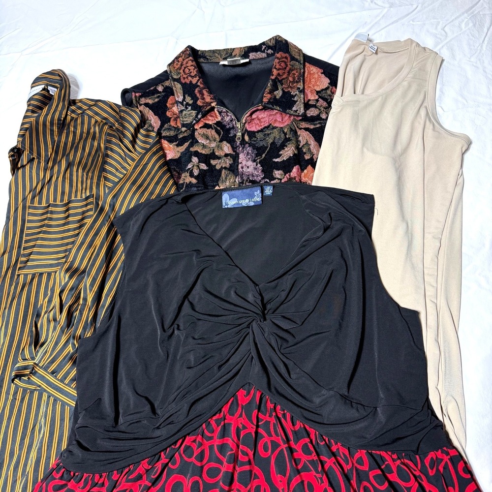 Lot of 4 Women's Size 2X by Susan Graver - 2 Blouses, Midi Dress, Vintage Vest